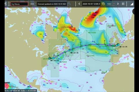 A typical StormGeo onboard voyage planning and route optimisation chart (image: StormGeo)